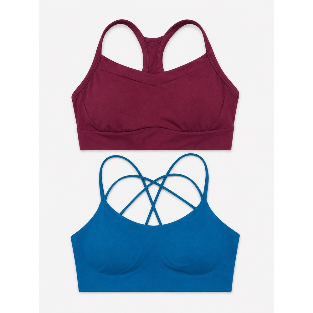 Athleta & Aerie OFFLINE Sports Bra Bundle Burgundy Racerback Blue Strappy Small